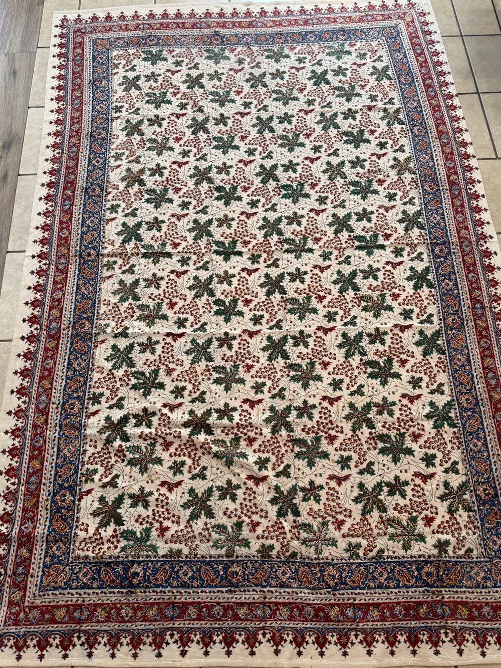 Vintage Persian Iran Isfahan Hand Printed Fixd Cloth Textile 160cm X 240cm 62x94